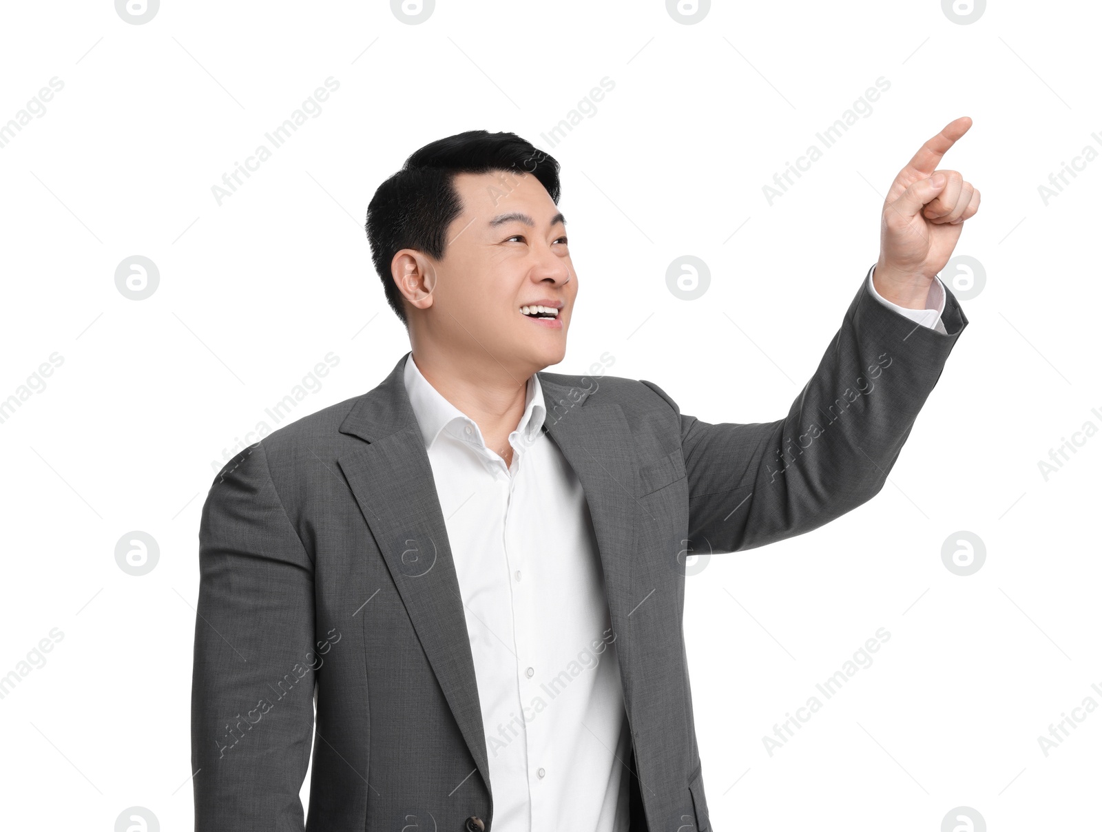 Photo of Businessman in suit posing on white background