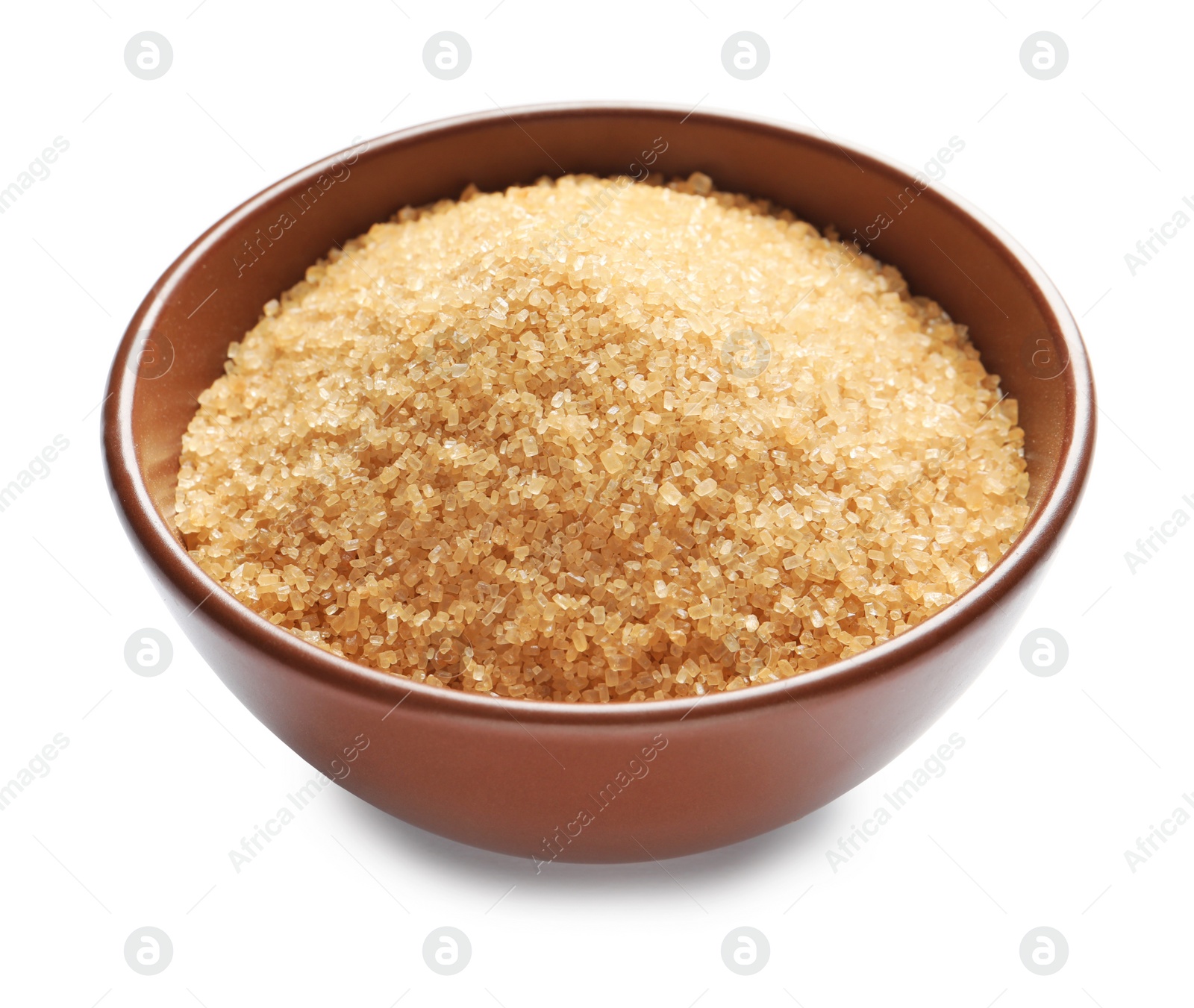 Photo of Bowl with brown sugar on white background