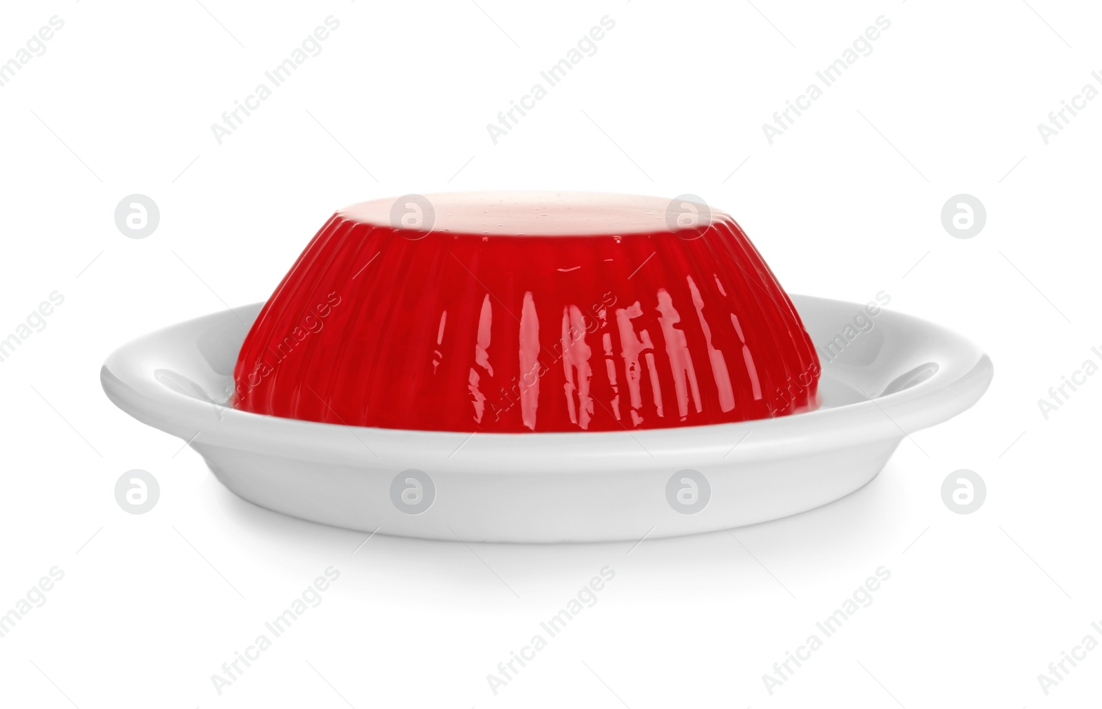 Photo of Plate of delicious red jelly isolated on white