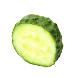 Slice of fresh cucumber on white background