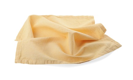 Photo of Yellow cloth kitchen napkin isolated on white