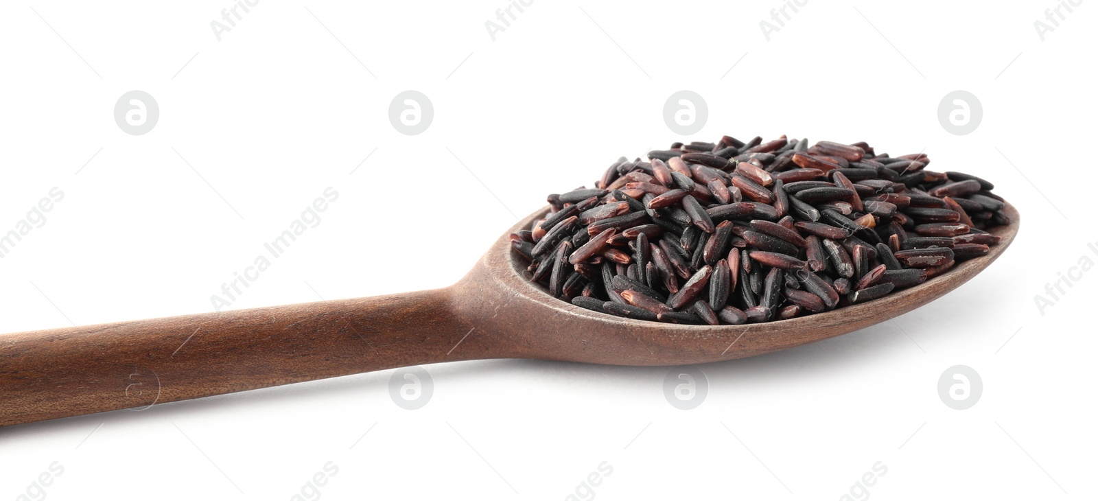 Photo of Brown rice in spoon isolated on white