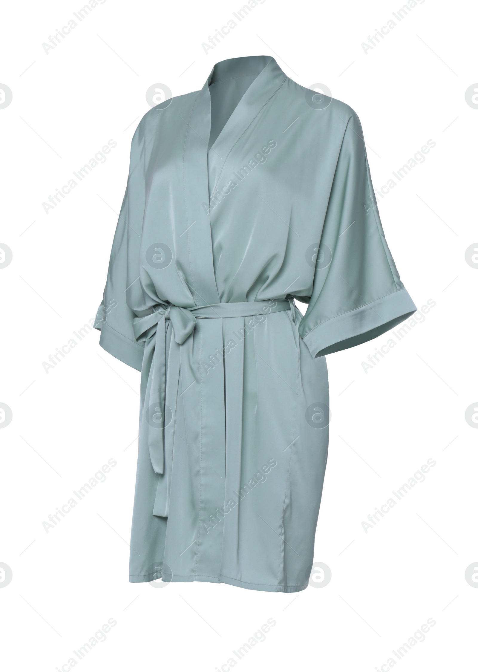 Image of Pale green silk bathrobe isolated on white