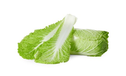 Photo of Fresh Chinese cabbage and leaves isolated on white