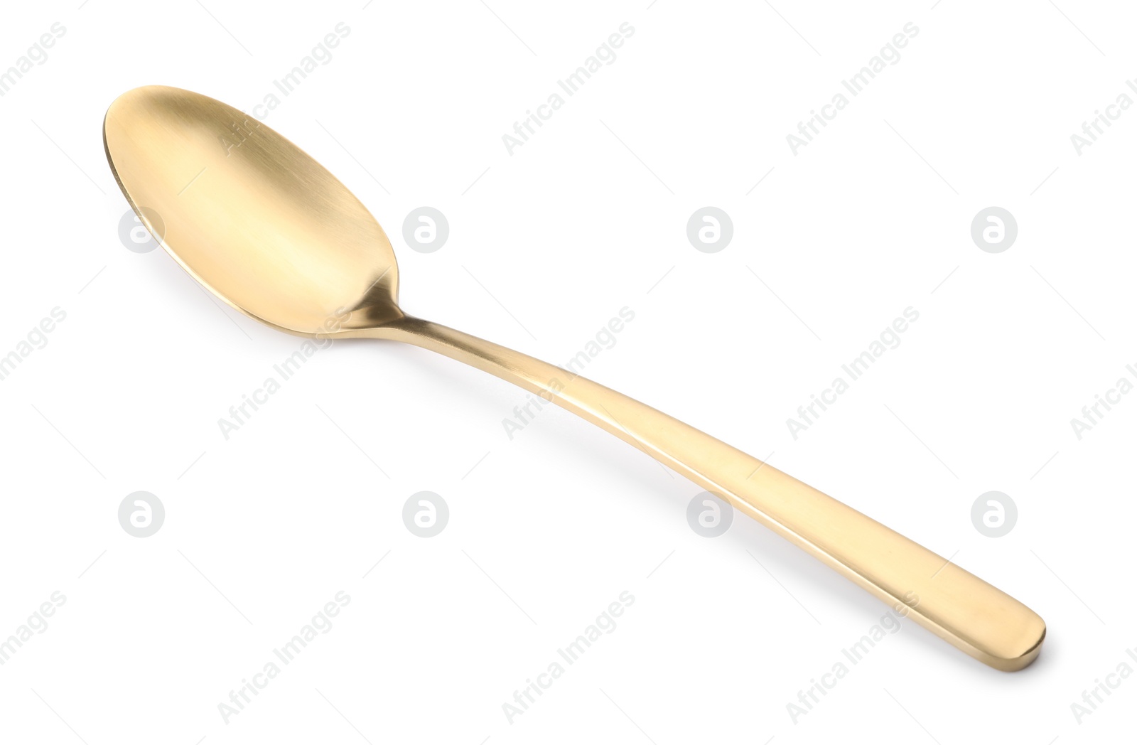 Photo of One shiny golden spoon isolated on white