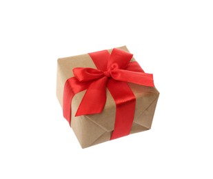 Gift box with red bow isolated on white