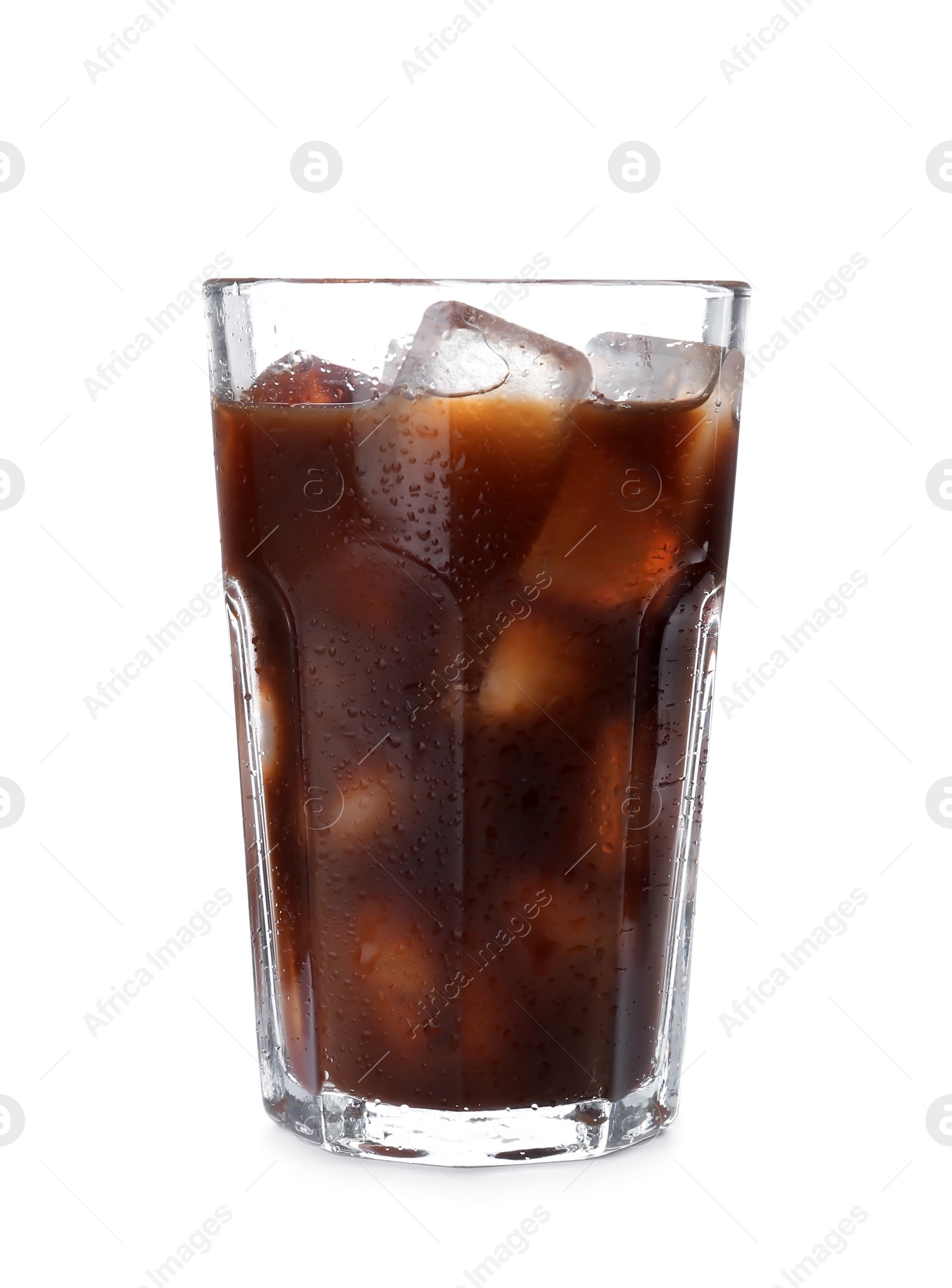 Photo of Glass with cold brew coffee on white background