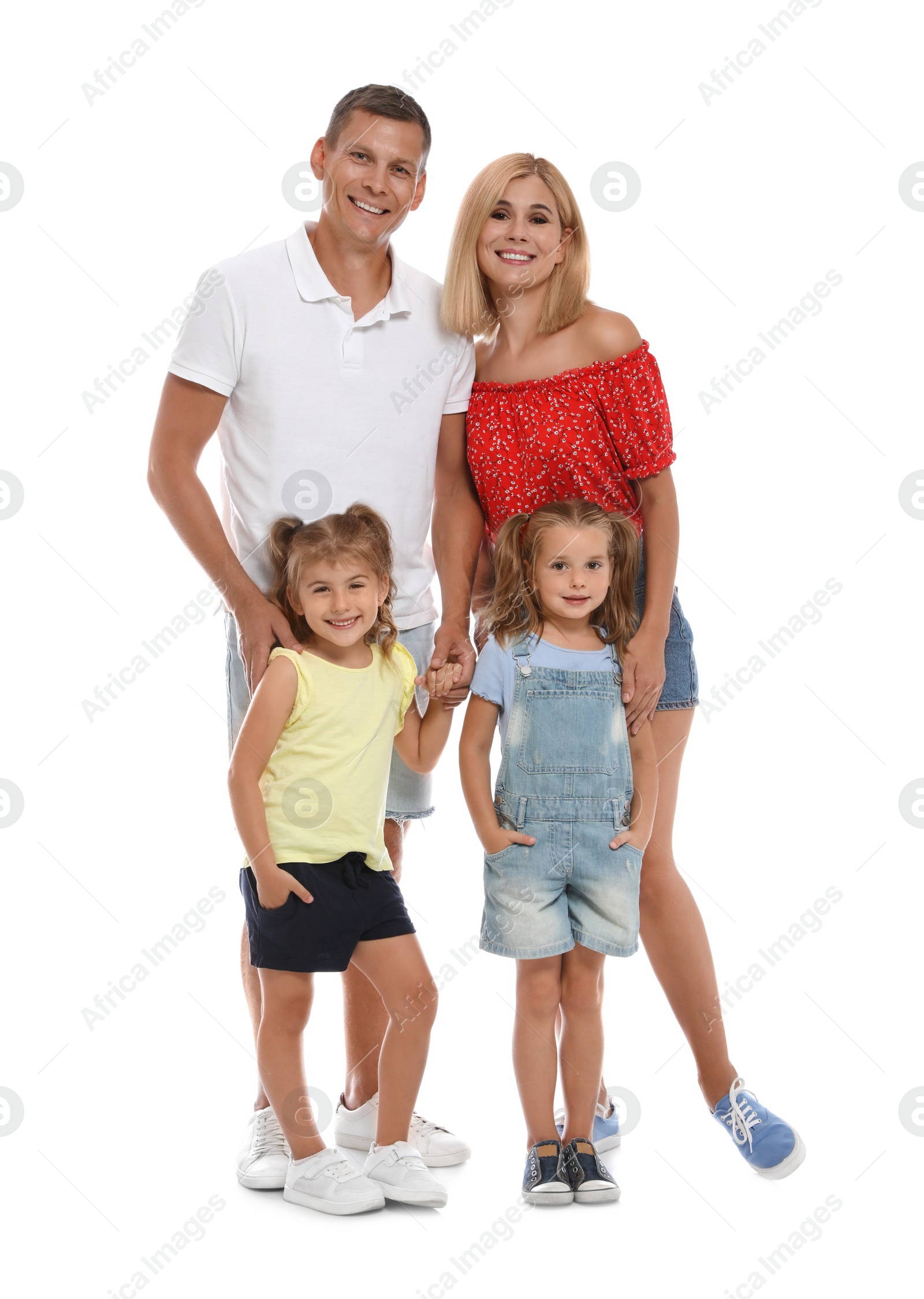 Photo of Happy family with children on white background