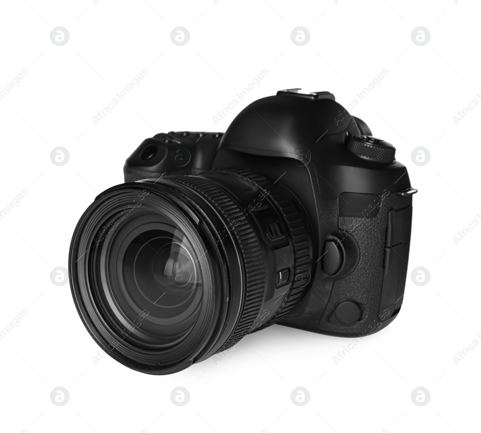 Photo of Modern digital camera isolated on white. Photography equipment