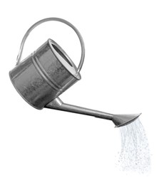 Image of Pouring liquid from watering can on white background