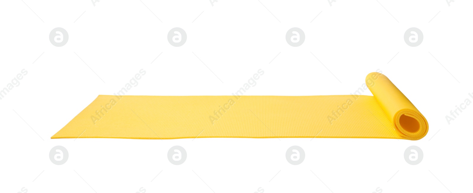 Photo of Bright yellow camping mat isolated on white
