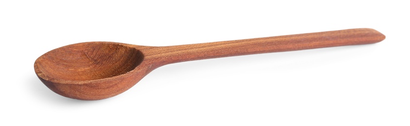 Photo of New clean wooden spoon on white background