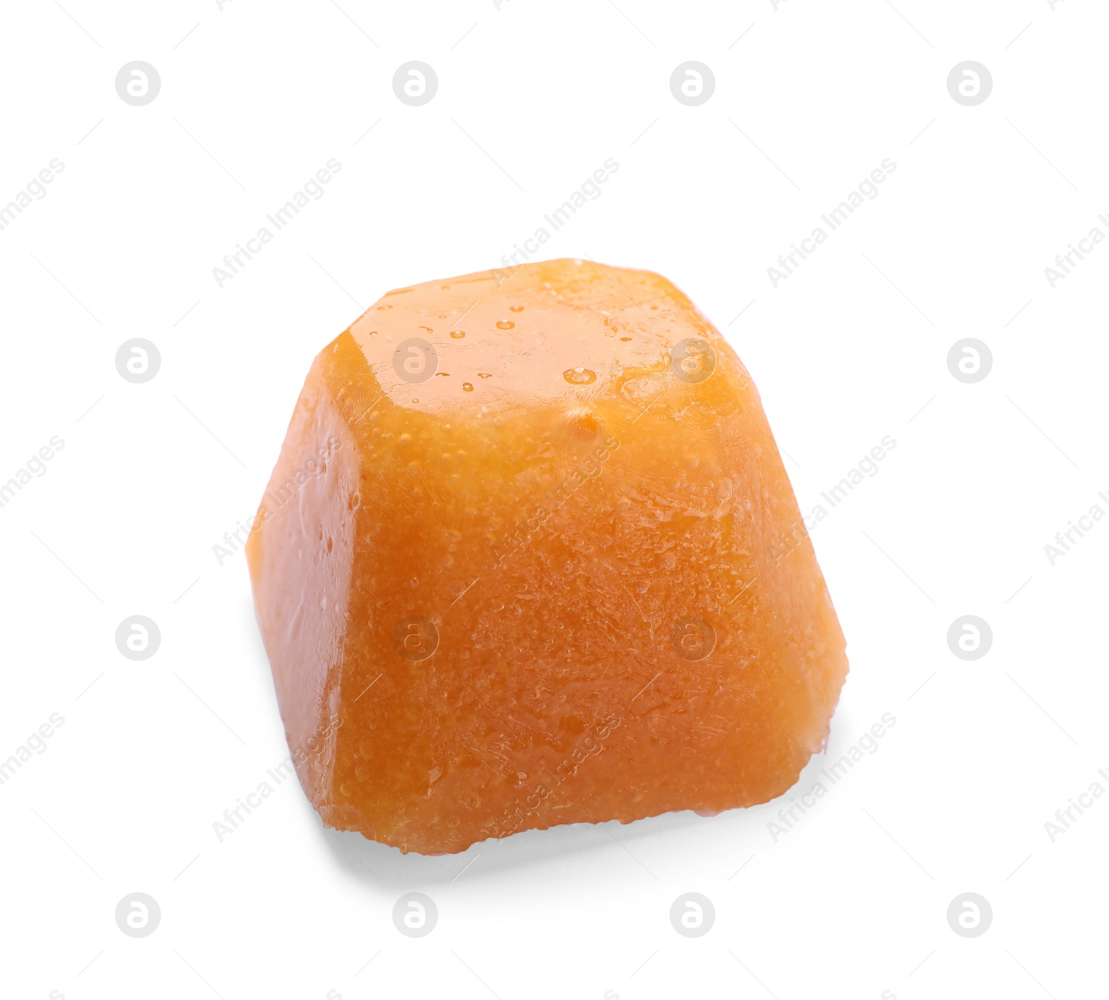 Photo of Frozen fruit puree cube isolated on white