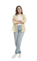 Photo of Full length portrait of young woman on white background