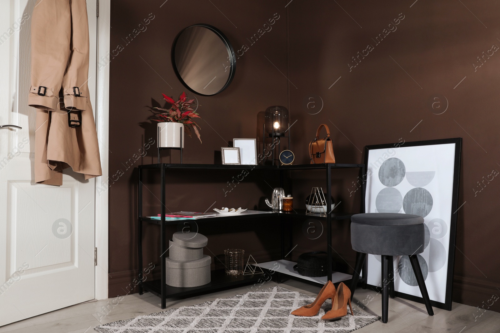 Photo of Hallway interior with console table and stylish decor