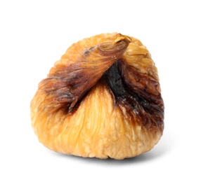 Photo of Delicious dried fig fruit on white background. Organic snack