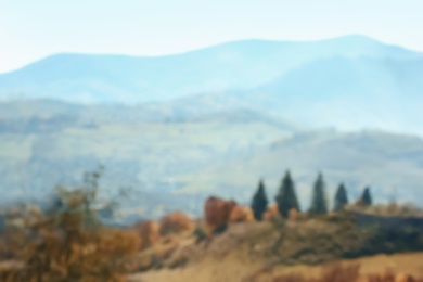 Photo of Beautiful landscape with mountain slopes, blurred view