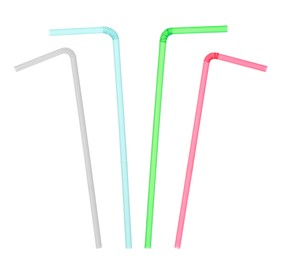 Image of Set with different straws for drinks on white background