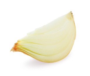 Photo of Piece of fresh ripe onion isolated on white