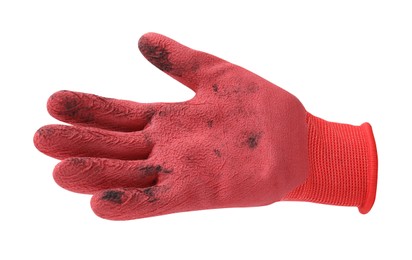 Image of One dirty gardening glove isolated on white