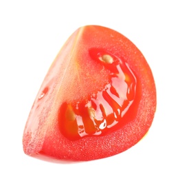 Photo of Slice of fresh cherry tomato isolated on white