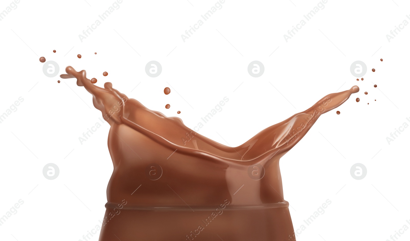 Image of Splash of delicious chocolate milk on white background