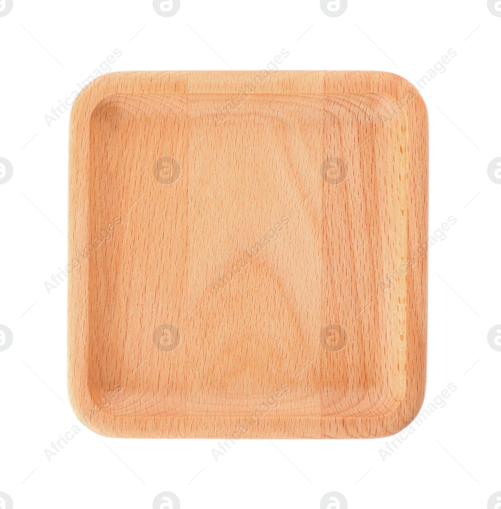 Photo of Empty clean wooden plate isolated on white, top view