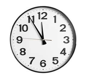 Stylish analog clock isolated on white. New Year countdown