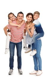 Happy family with children on white background