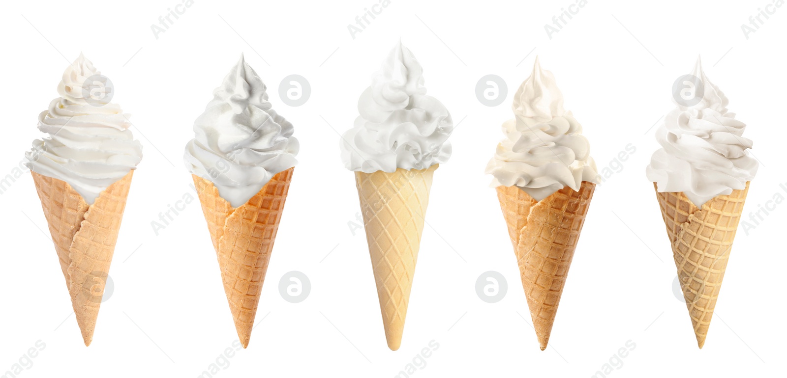 Image of Ice cream in different flavors isolated on white. Soft serve