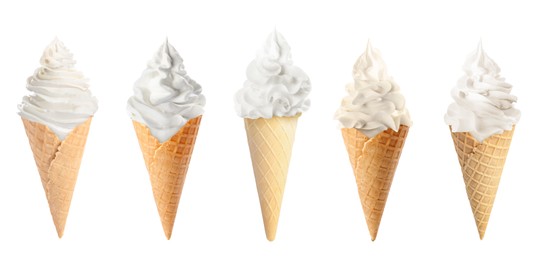 Ice cream in different flavors isolated on white. Soft serve