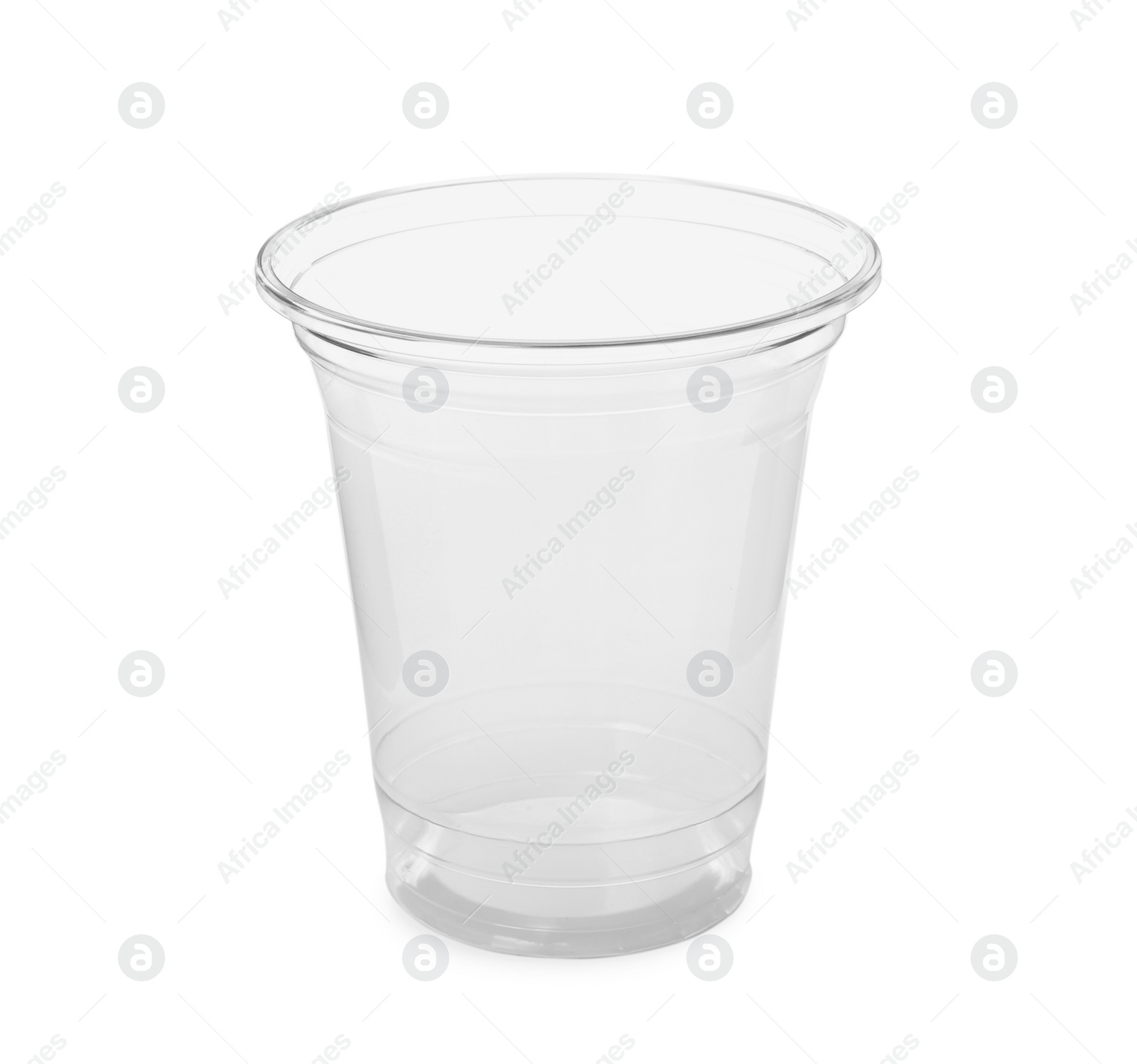 Photo of Transparent disposable plastic cup isolated on white