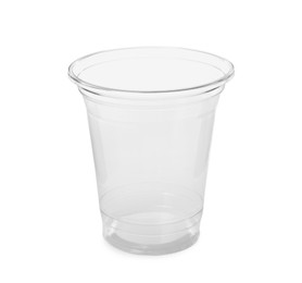 Photo of Transparent disposable plastic cup isolated on white