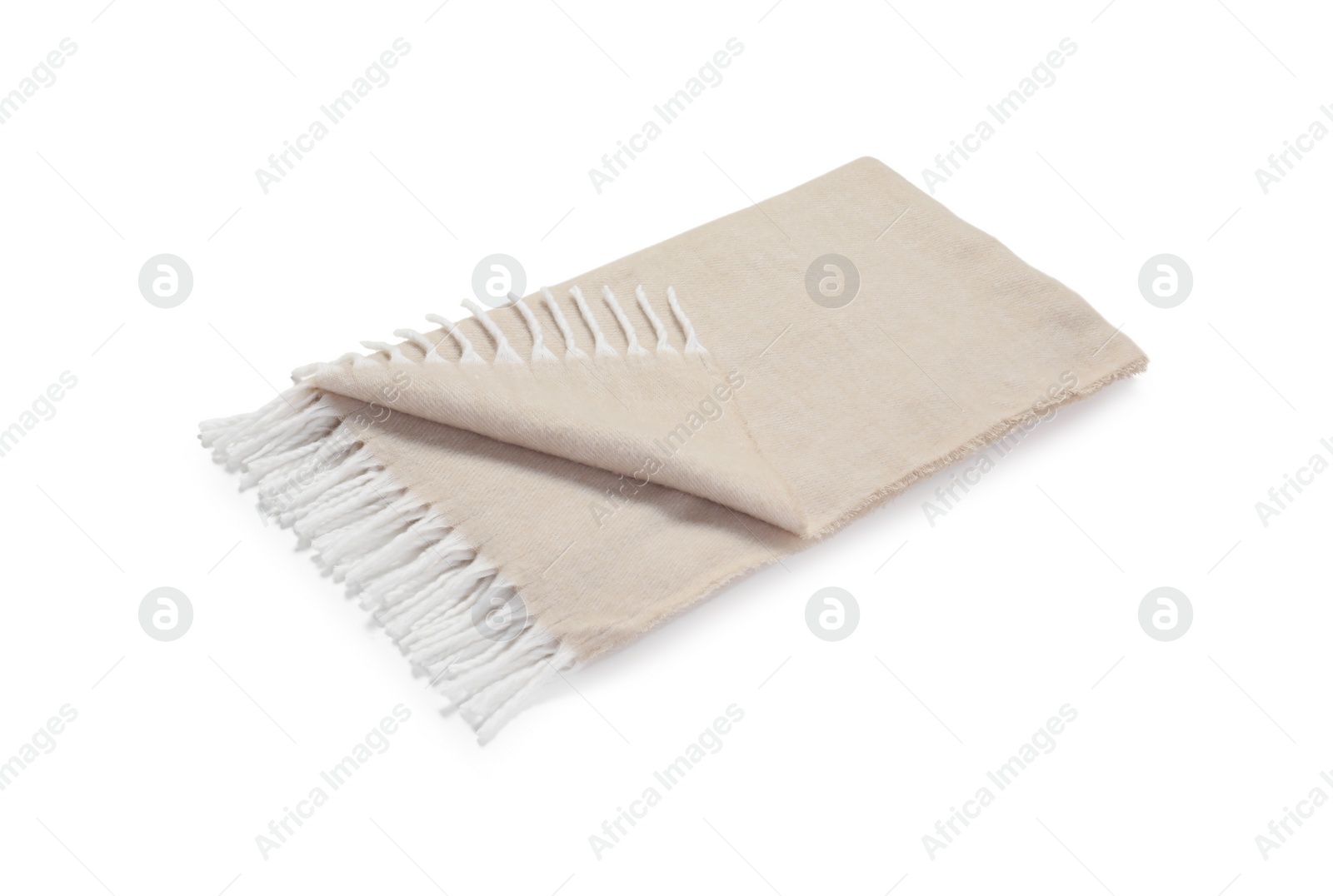 Photo of One beautiful beige blanket isolated on white