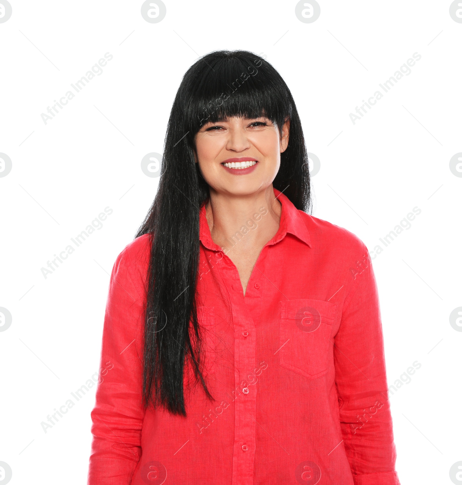 Photo of Portrait of mature woman on white background