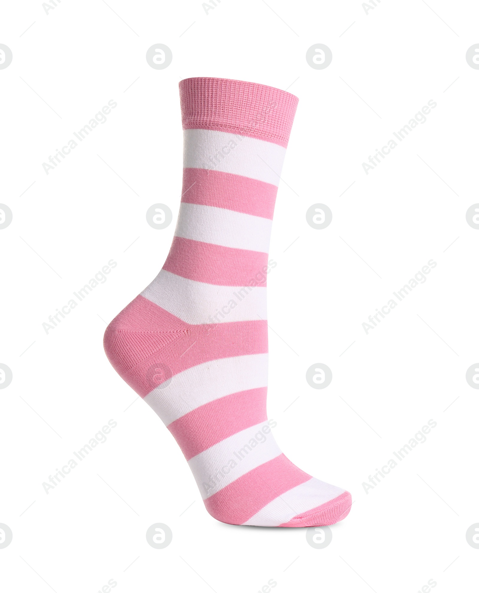 Photo of One pink striped sock isolated on white