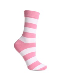 One pink striped sock isolated on white