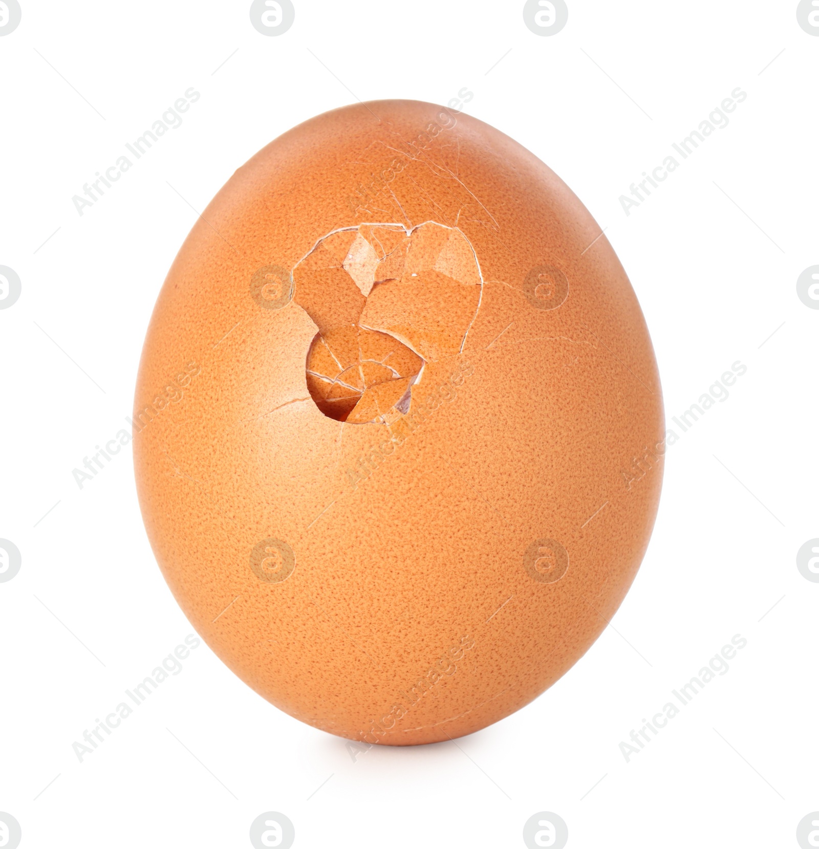 Photo of One cracked chicken egg isolated on white