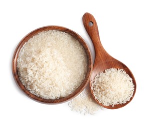 Photo of Rice soaked in water on white background, top view