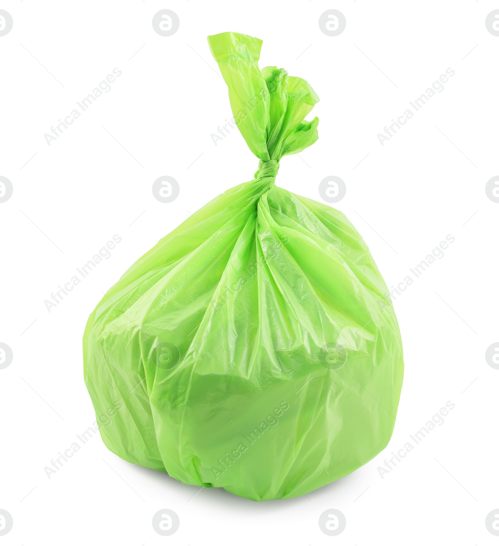 Photo of Green plastic garbage bag isolated on white