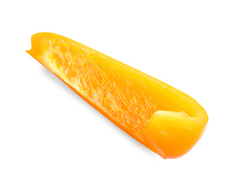 Photo of Slice of orange bell pepper isolated on white