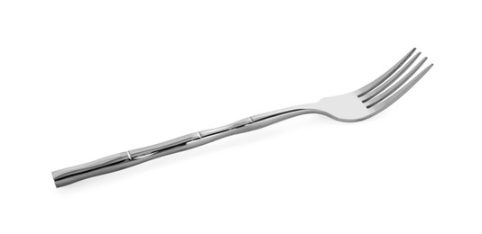 Photo of One shiny metal fork isolated on white