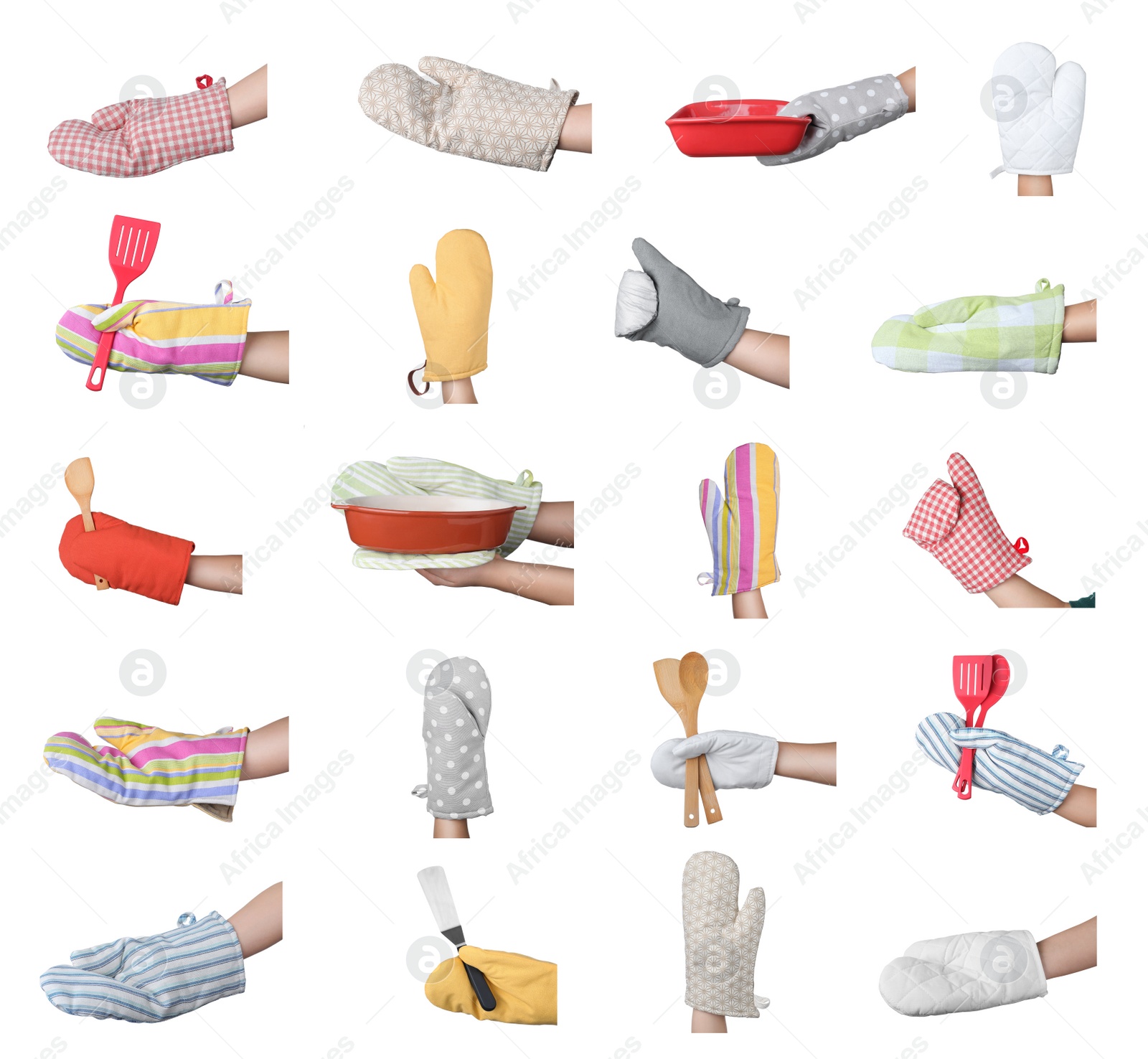 Image of Closeup view of chefs in oven gloves, collage 