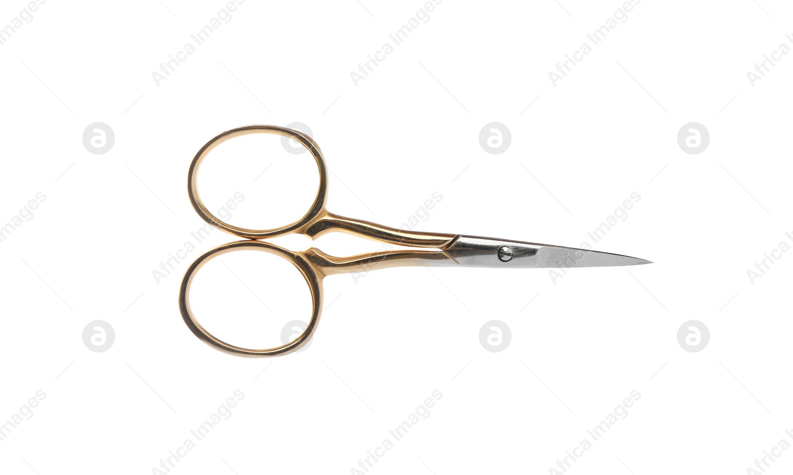 Photo of Pair of sharp scissors on white background