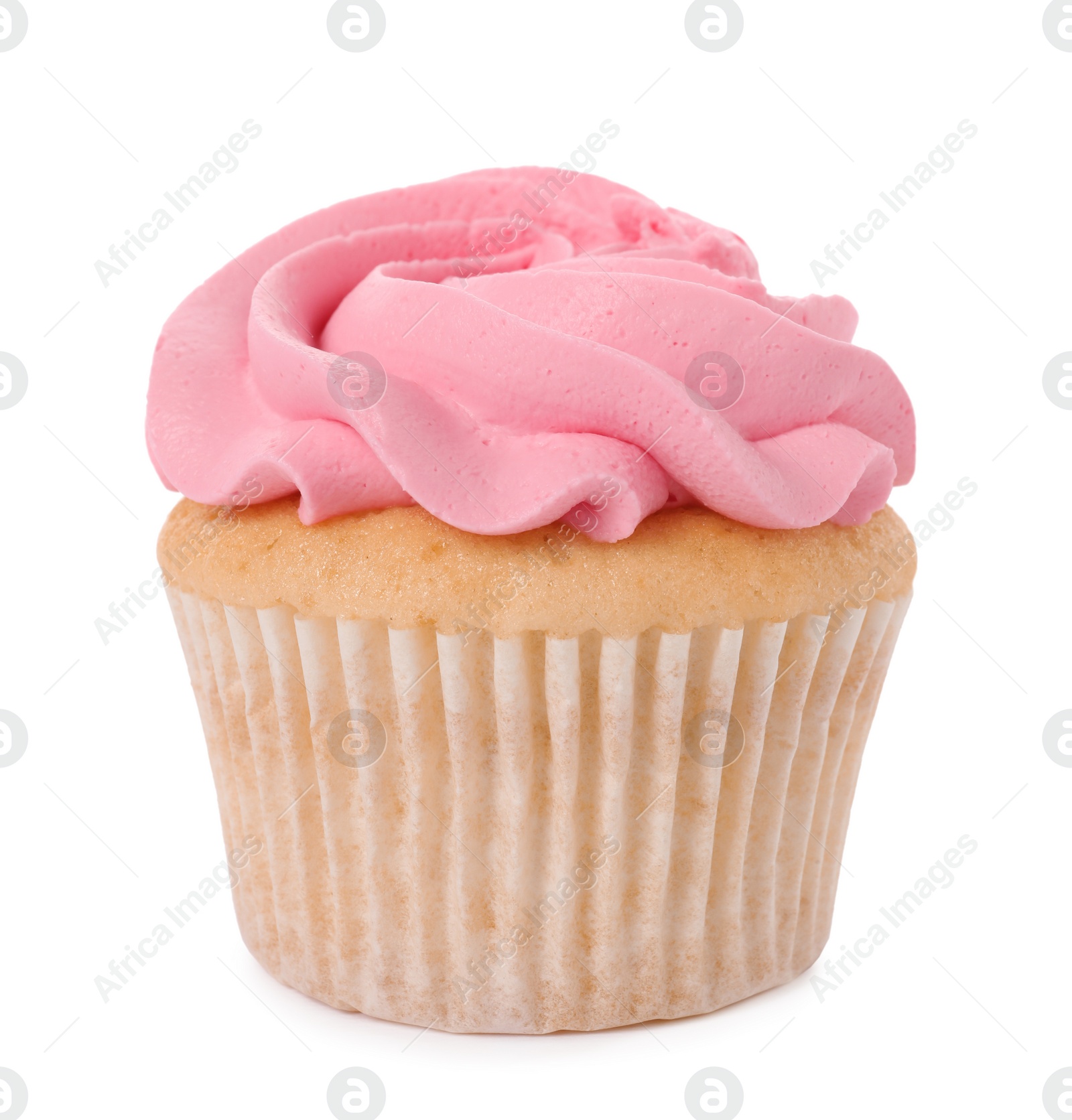 Photo of Delicious cupcake with bright cream isolated on white