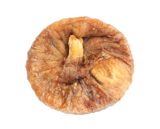 Photo of Delicious dried fig on white background, top view. Organic snack