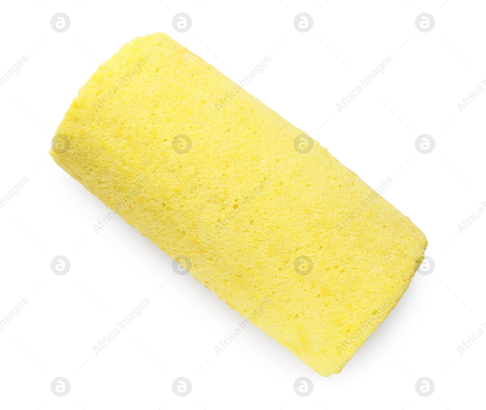 Photo of One delicious cake roll isolated on white, top view