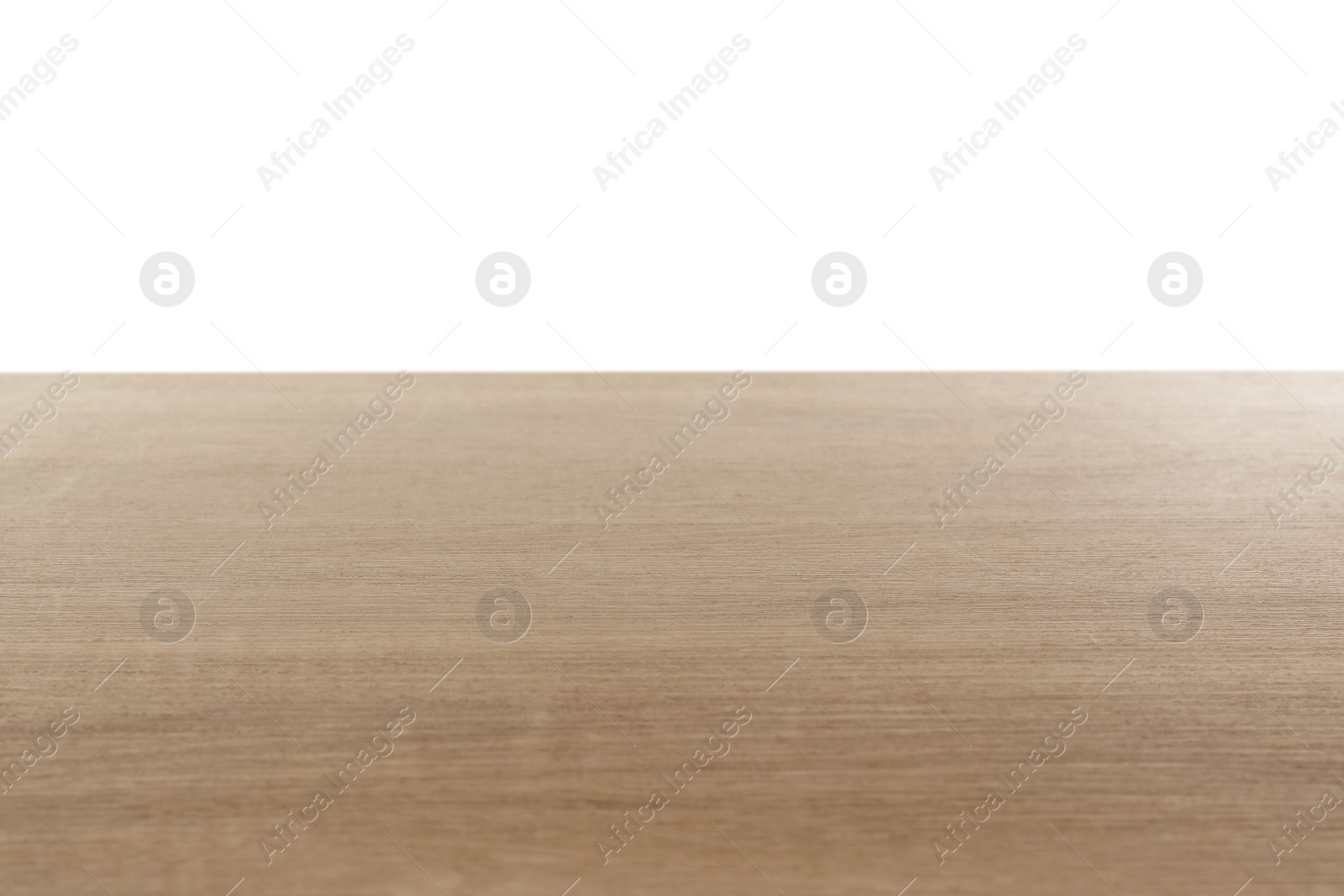 Photo of Stylish wooden table top against white background