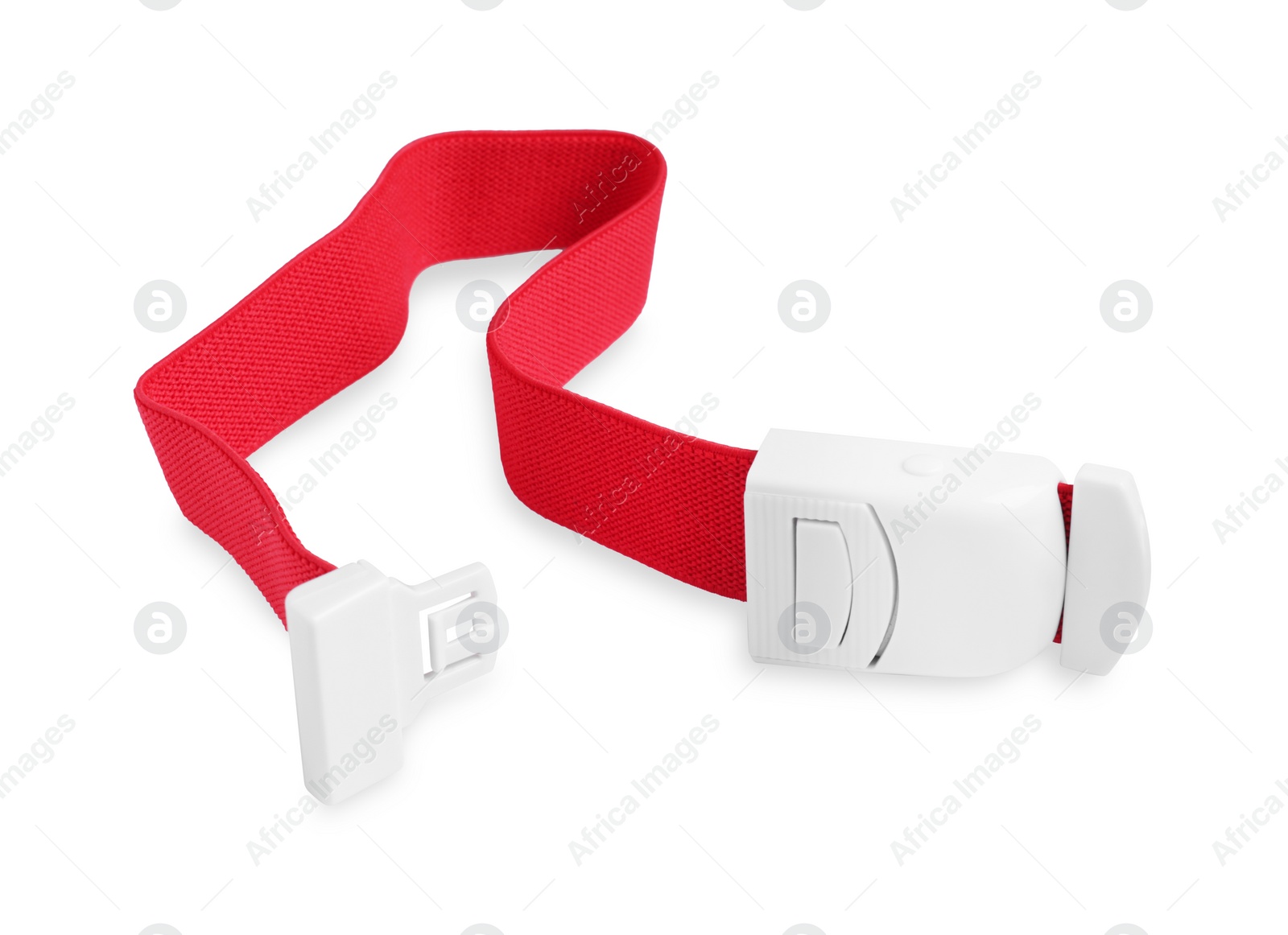 Photo of First aid tourniquet isolated on white. Medical equipment