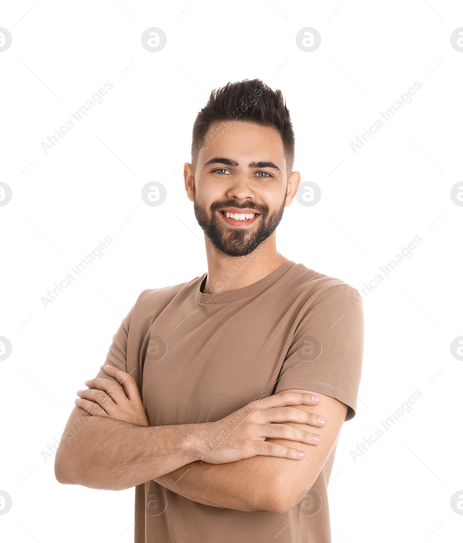 Photo of Portrait of handsome smiling man isolated on white